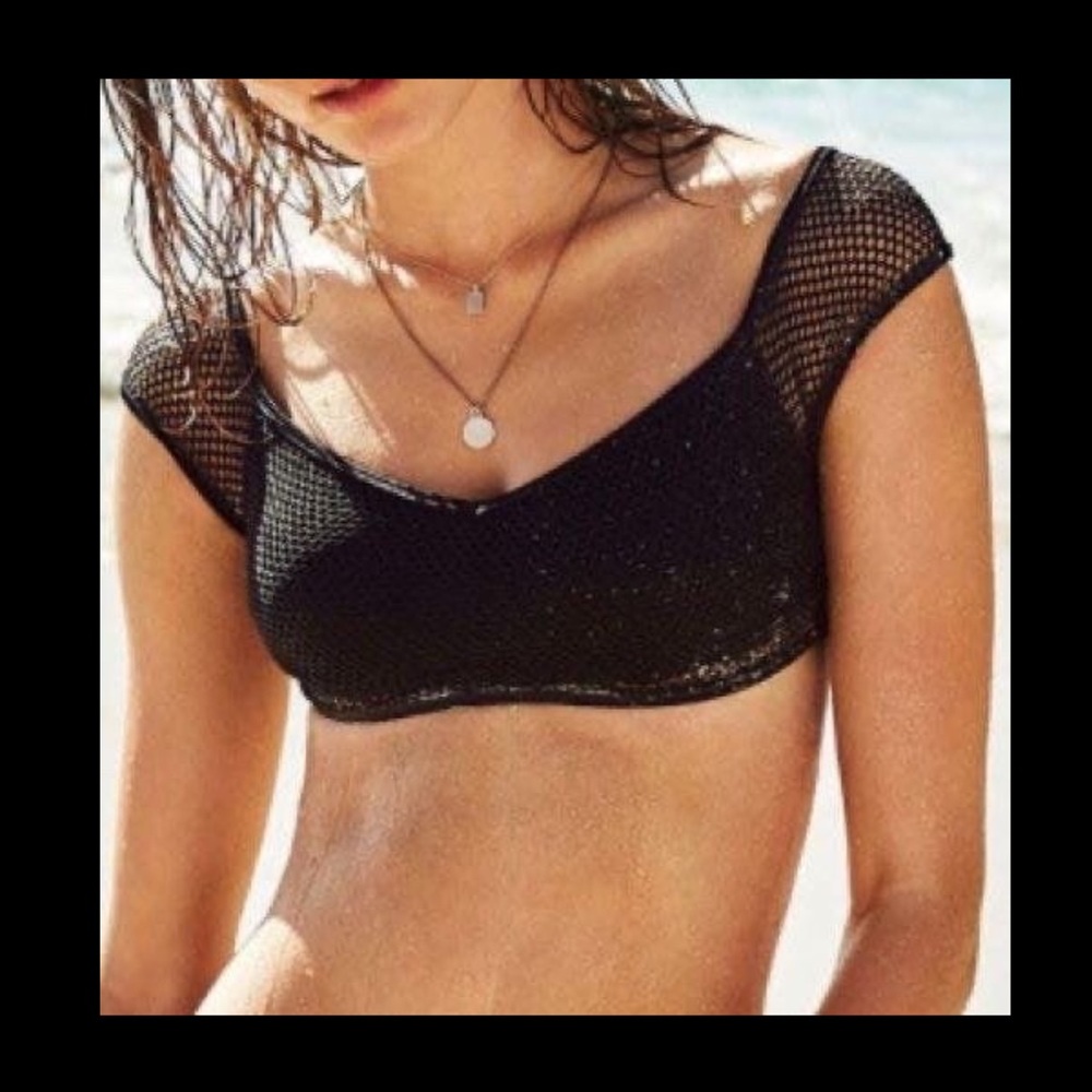 Victoria Secret Bikini Top Black Mesh NWOT